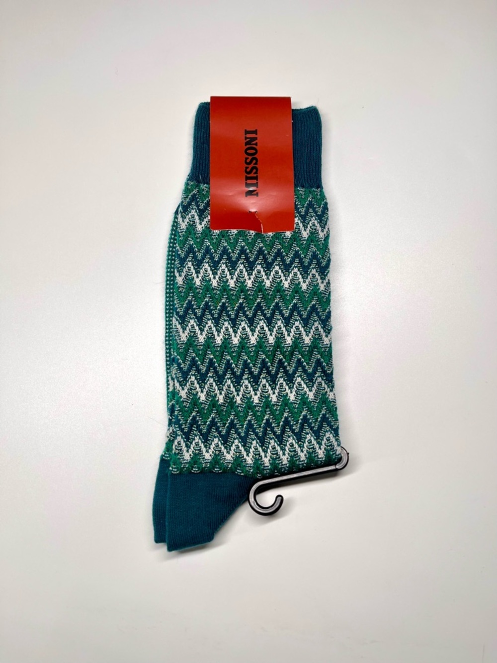 Missoni Green Zigzag Pattern Men's Italian Designer Dress Socks